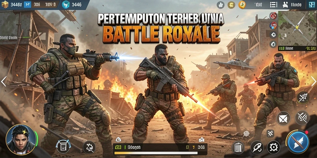 Gambaran aksi seru dalam game Battle Royale 3446.