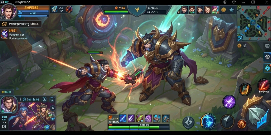 Tangkapan layar gameplay AMPER88 yang penuh aksi MOBA.