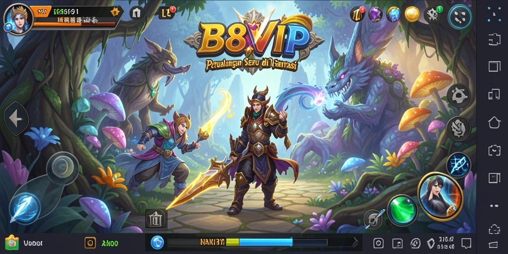 Screenshot utama B8VIP menunjukkan aksi petualangan yang menegangkan.