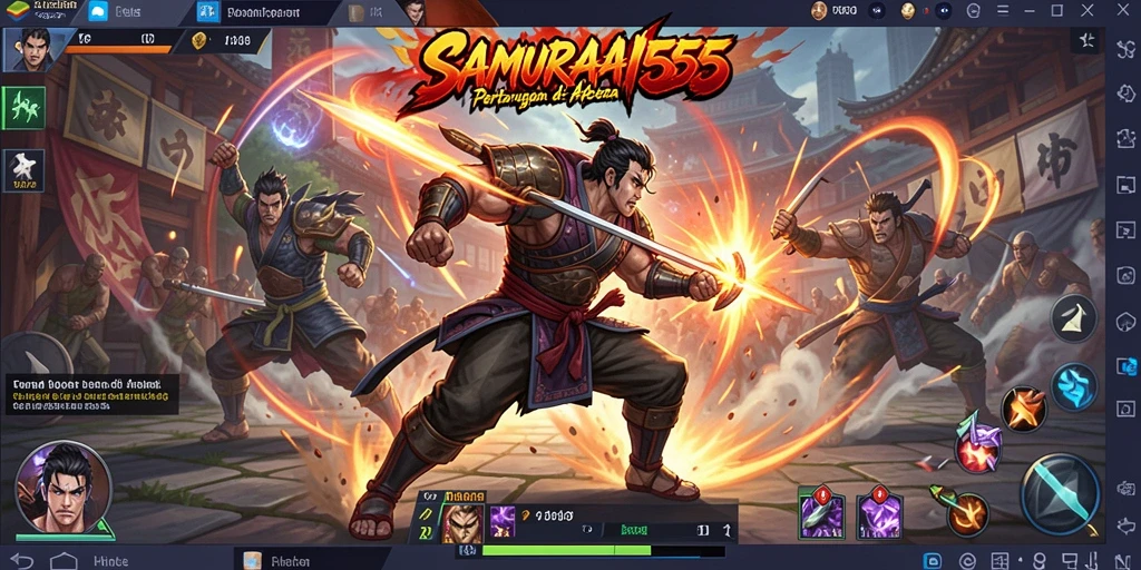 Screenshot menampilkan aksi seru di arena MOBA SAMURAI555.